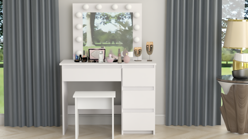 TOALETKA kosmetyczna LUSTRO 12 LED TABORET tapicerowany - obrazek 4