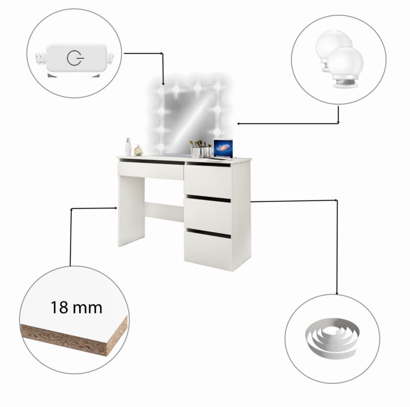 TOALETKA Moni 10 LED Z ŻARÓWKAMI DO WIZAŻU MAKIJAŻ - obrazek 3