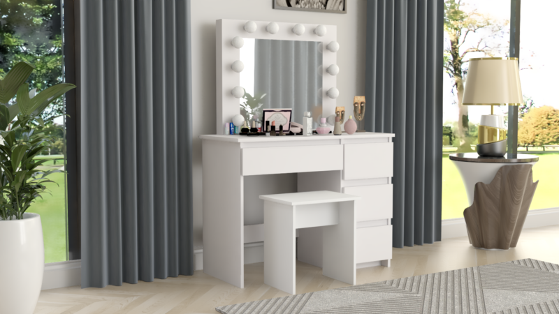 Nowoczesny tapicerowany Taboret do toaleteki BETI Czarny - obrazek 14