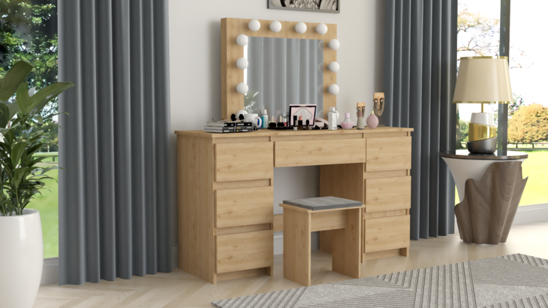 TOALETKA kosmetyczna BIAŁA z lustrem 12 LED BETI7 TABORET CRAFT - obrazek 2