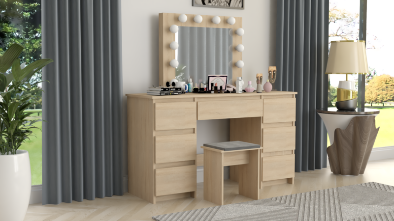TOALETKA kosmetyczna BIAŁA z lustrem 12 LED BETI7 TABORET SONOMA - obrazek 2