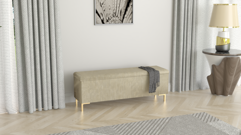 PUFA Otwierana 100cm Bouclé Bukla z Schowkiem na Złotych Nóżkach - Skrzynia/Kufer Tapicerowany - obrazek 9