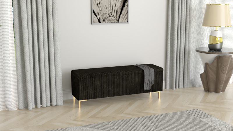 PUFA Otwierana 100cm Bouclé Bukla z Schowkiem na Złotych Nóżkach - Skrzynia/Kufer Tapicerowany - obrazek 11