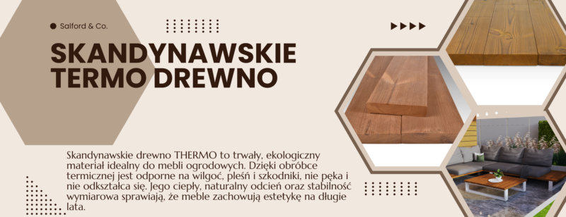 ZESTAW MEBLI OGRODOWYCH PREMIUM DREWNO TERMO + STOLIK + PODUSZKI / SOFA NA TARAS / METALOWE NOGI BIAŁE - obrazek 13