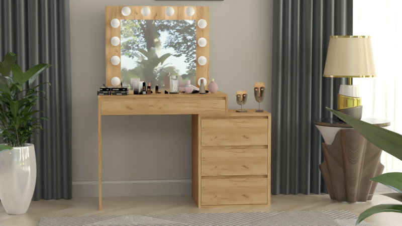 TOALETKA KOSMETYCZNA LUSTRO Z OŚWIETLENIEM 12x LED BETIB Dąb Craft - obrazek 4