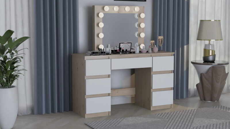 TOALETKA kosmetyczna z lustrem 12 LED wizaż BETI7 DĄB ARTISAN Biała - obrazek 3
