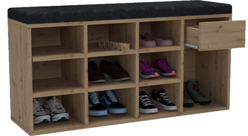 Szafka na Buty z Siedziskiem ławka TAPICEROWANA 100cm Dąb Artisan