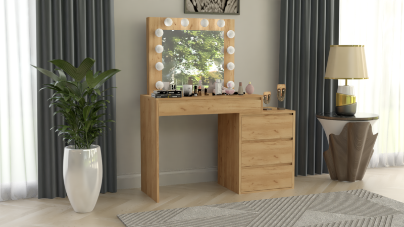 TOALETKA KOSMETYCZNA LUSTRO Z OŚWIETLENIEM 12x LED BETIB Dąb Craft - obrazek 2
