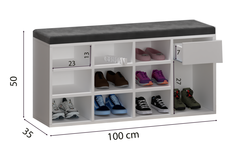 Zestaw Przedpokój LEO 140 cm Szafka na Buty z komoda z Siedziskiem, Tapicerowane Panele i Wieszak - obrazek 10