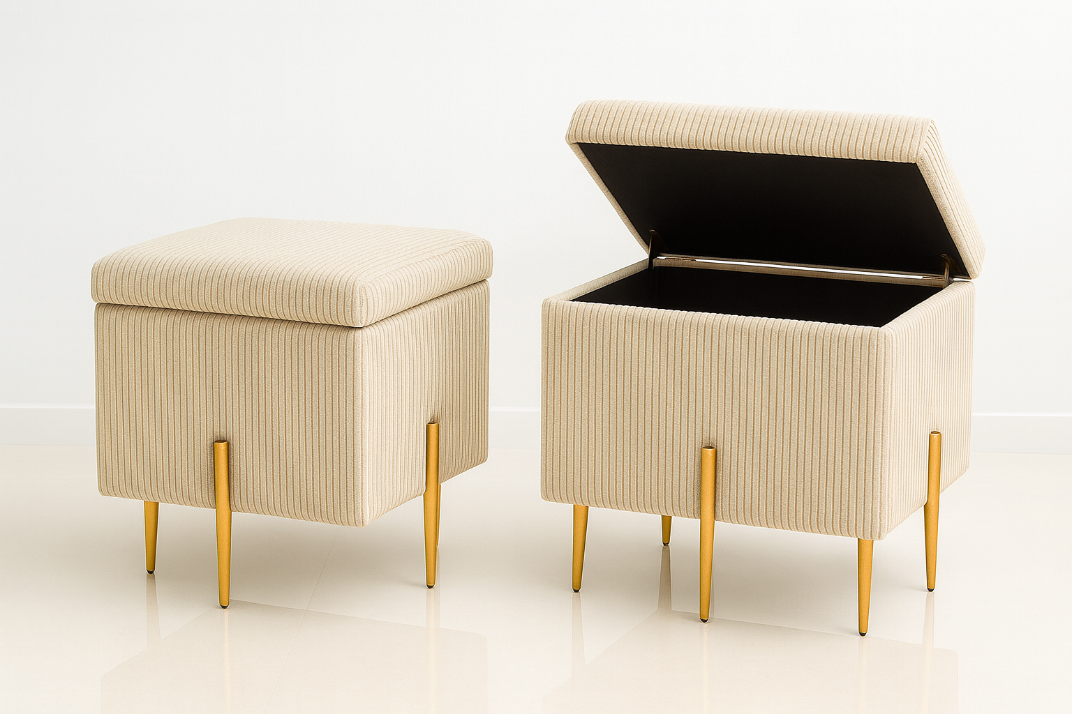 Pufa SOX otwierana ze schowkiem welurowa kufer tapicerowany glamour na złotych nogach do salonu i sypialni Sawana - obrazek 6