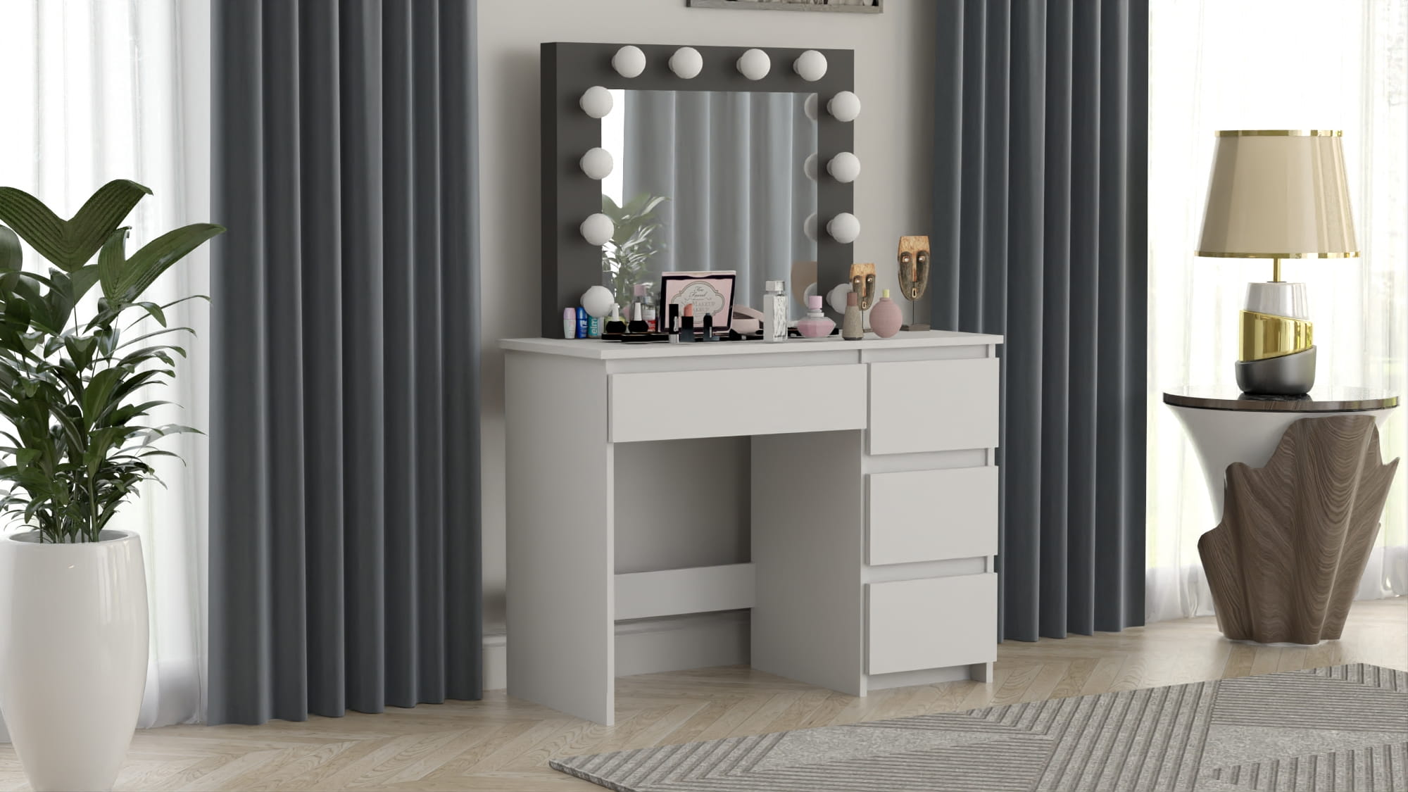 TOALETKA KOSMETYCZNA LUSTRO Z OŚWIETLENIEM 12x LED Biala/Czarna - obrazek 2