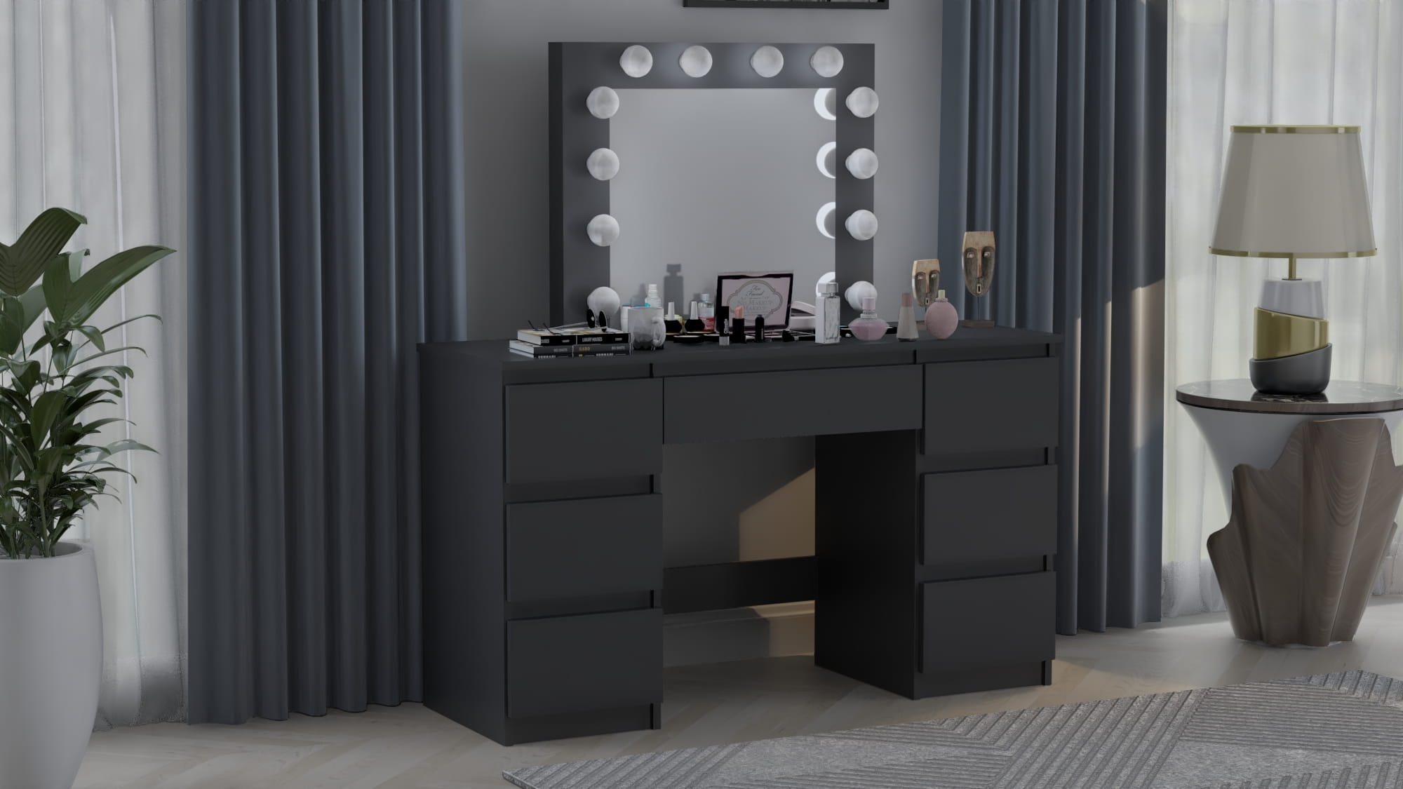 TOALETKA kosmetyczna CZARNA z lustrem 12 LED wizaż BETI7 - obrazek 2