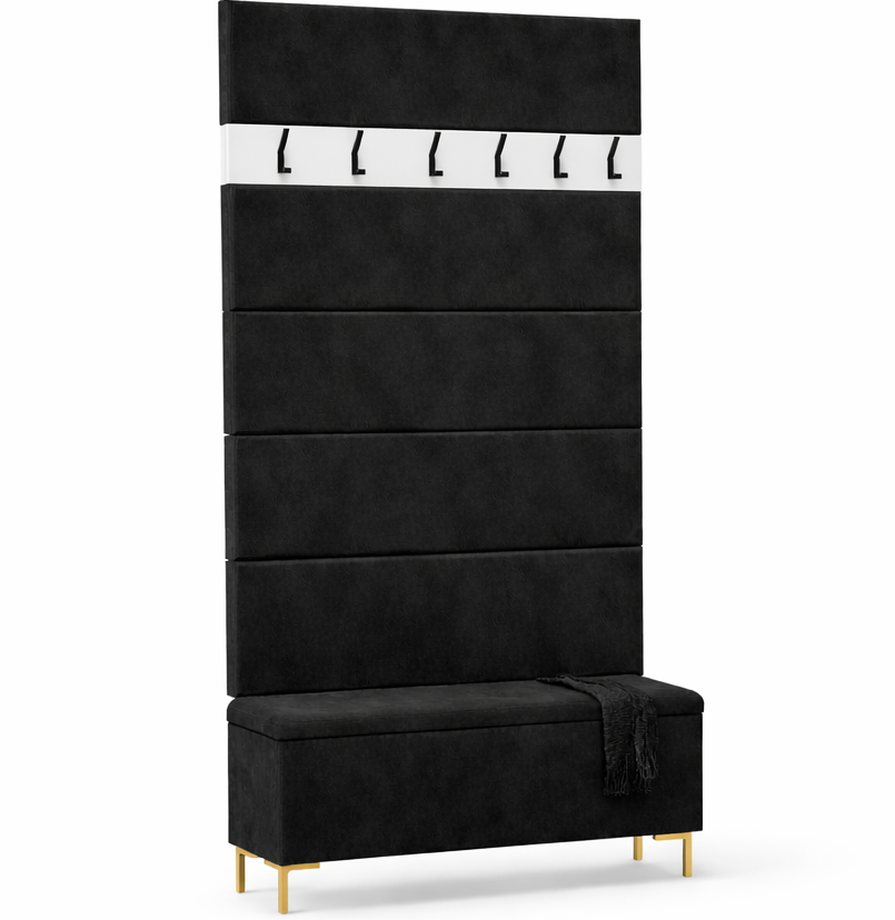 Zestaw Przedpokój LUI Szafka na Buty z Siedziskiem, Tapicerowane Panele i Wieszak Sztruks Szary POSO - obrazek 10