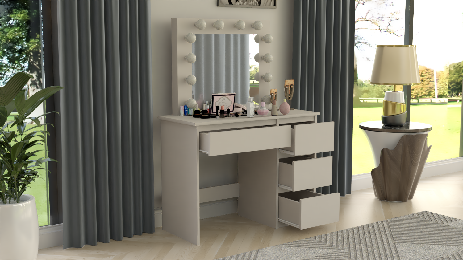 TOALETKA KOSMETYCZNA LUSTRO Z OŚWIETLENIEM 12x LED KASZMIR - obrazek 4