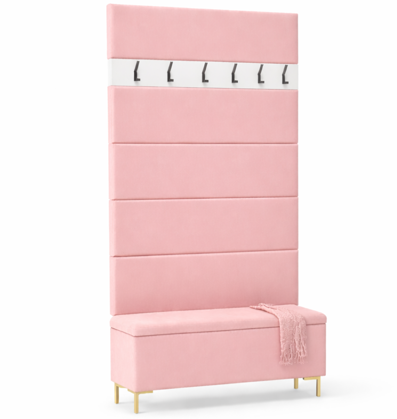 Zestaw Przedpokój LUI Szafka na Buty z Siedziskiem, Tapicerowane Panele i Wieszak Butelkowa zieleń - obrazek 6