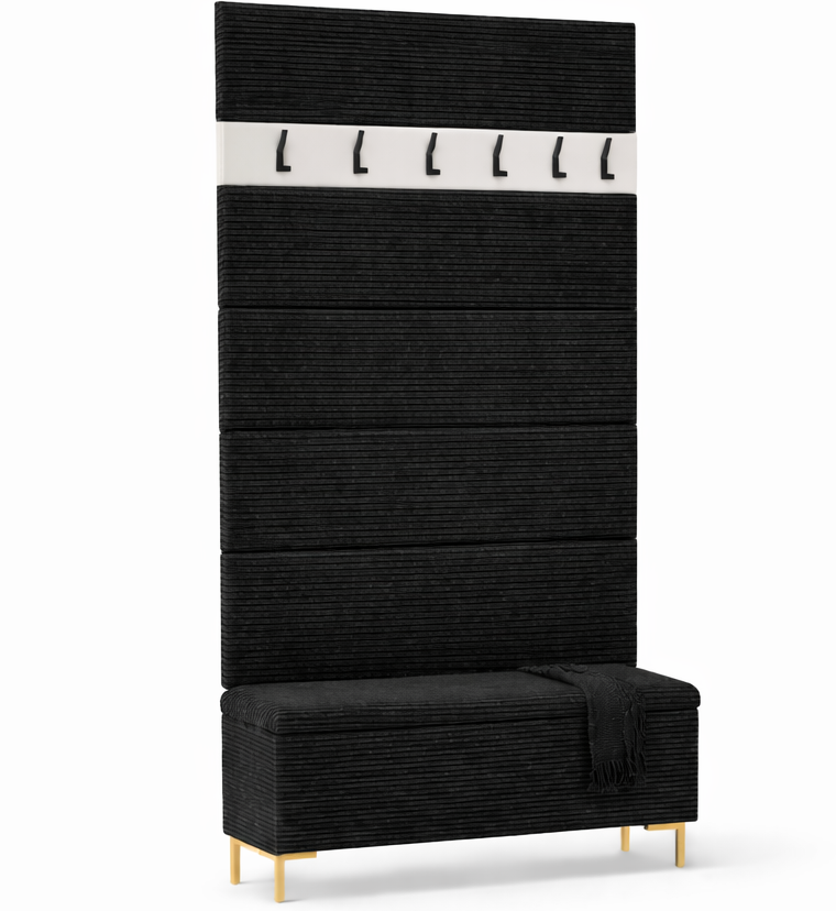 Zestaw Przedpokój LUI Szafka na Buty z Siedziskiem, Tapicerowane Panele i Wieszak Butelkowa zieleń - obrazek 14