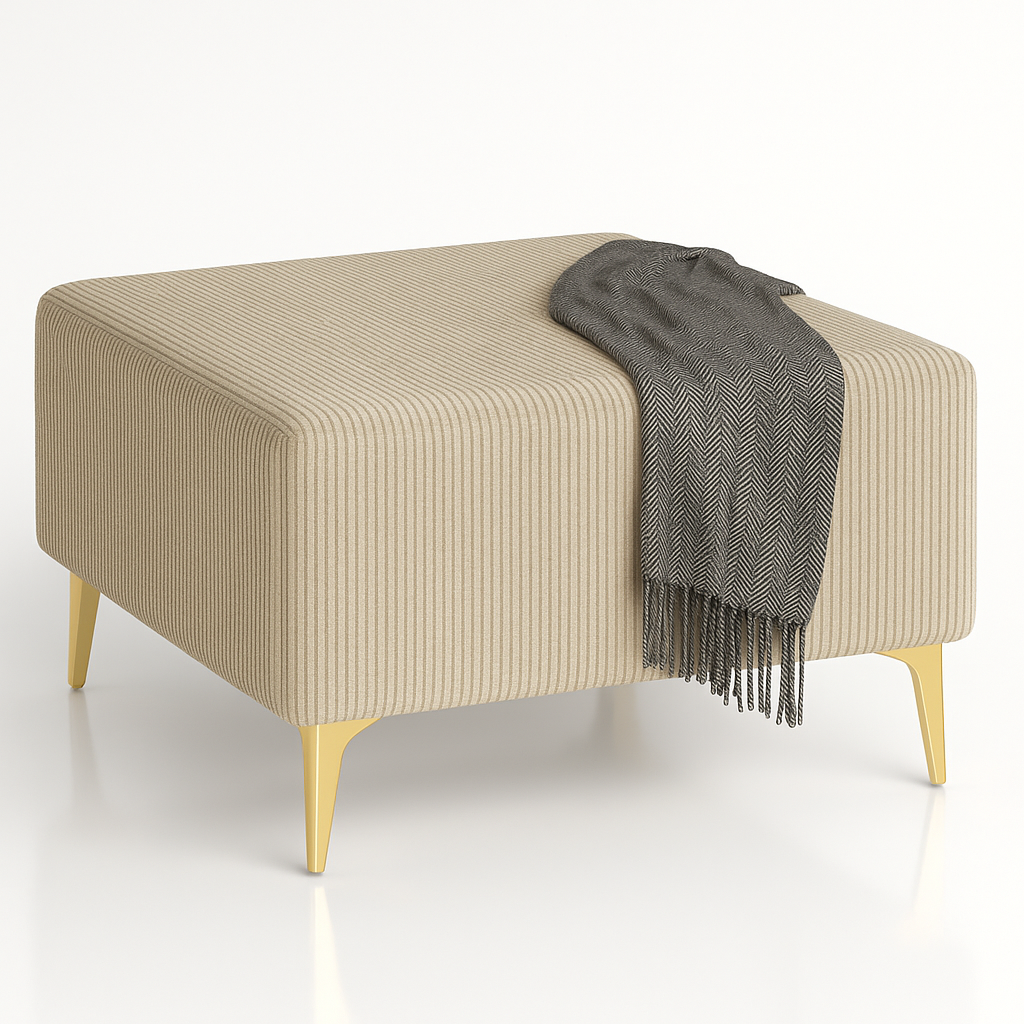 Pufa kwadratowa QUADRE 60×60 – tapicerowana nowoczesny podnóżek do salonu na złotych nogach, polska produkcja WELUR SZARY - obrazek 7