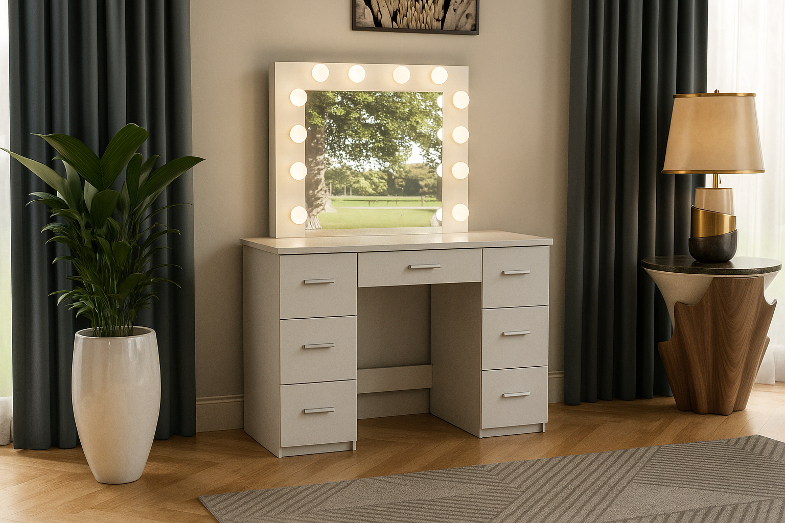 TOALETKA kosmetyczna BIAŁA z lustrem 12 LED wizaż BETI7S - obrazek 10