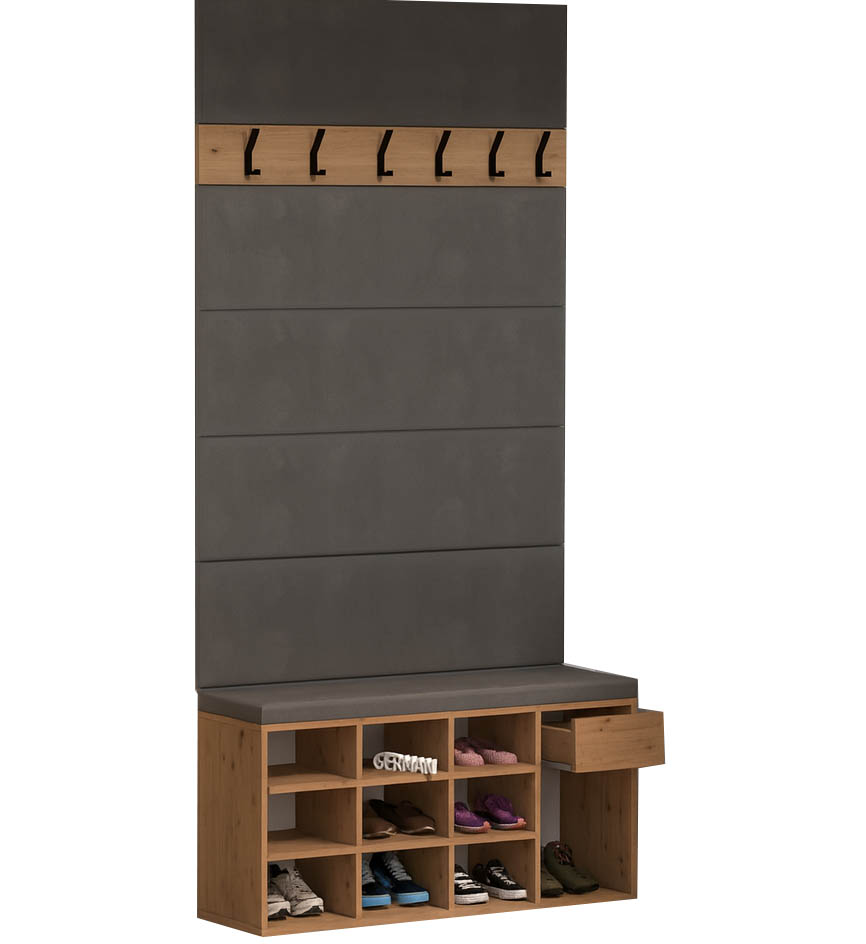 Zestaw Przedpokój LEO Szafka na Buty z Siedziskiem, Tapicerowane Panele i Wieszak - obrazek 19