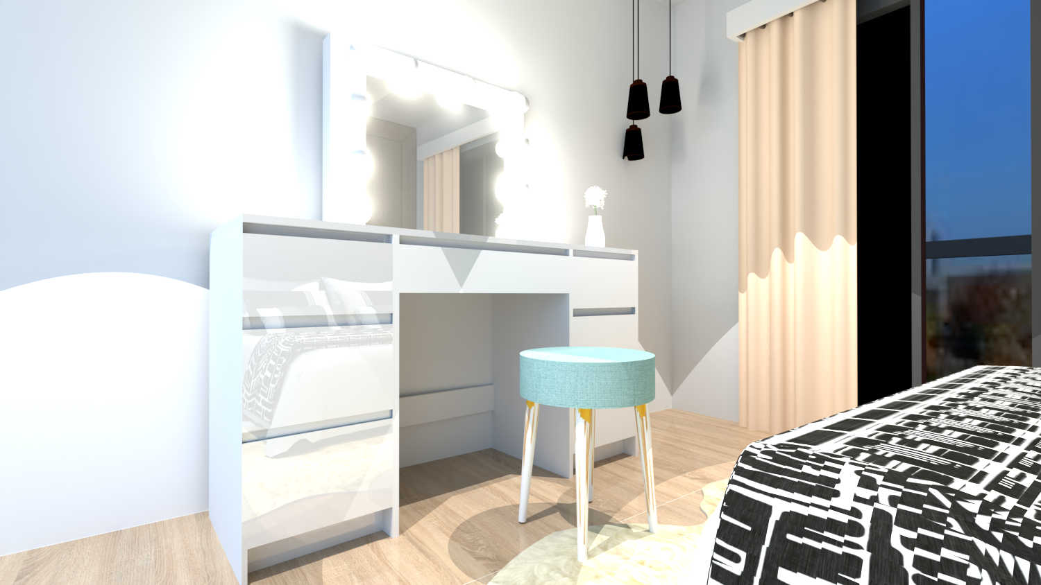 TOALETKA kosmetyczna BIAŁA z lustrem 12 LED BETI7 TABORET - obrazek 13