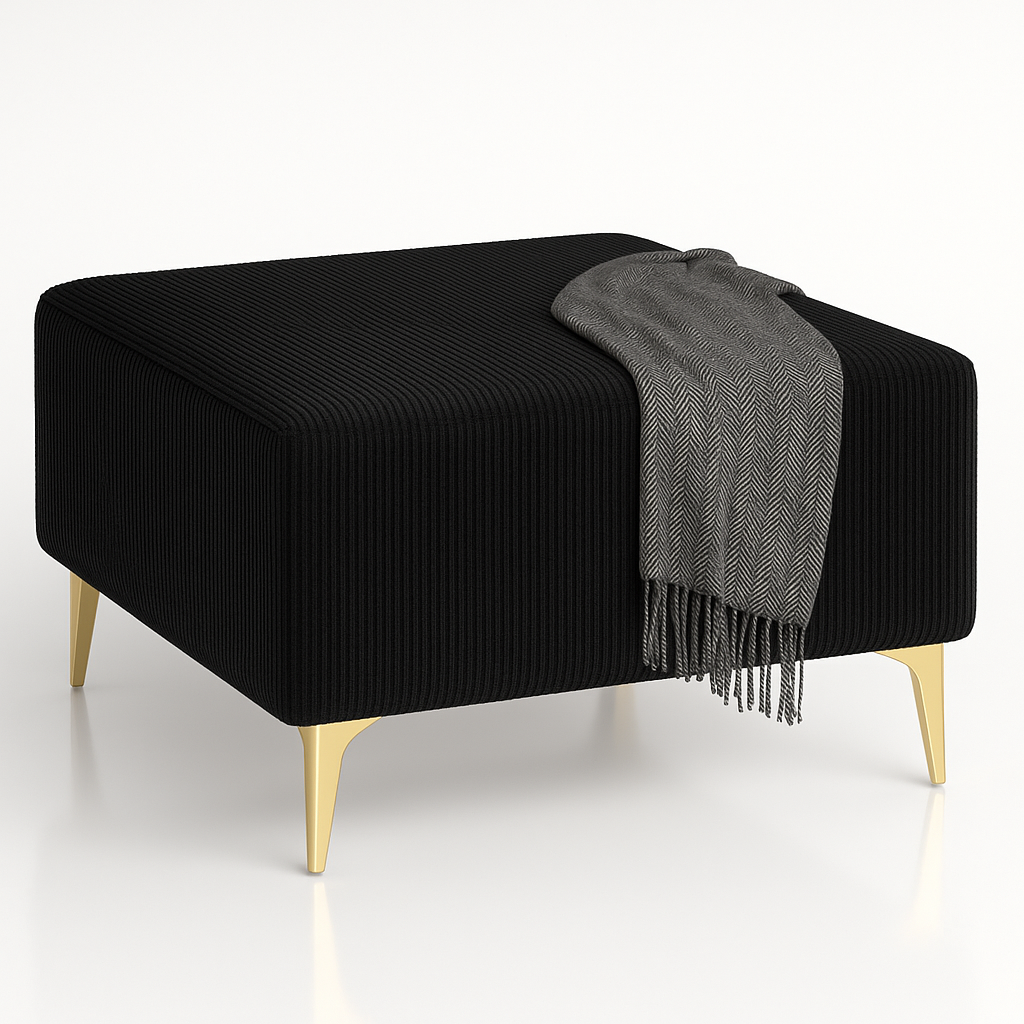 Pufa kwadratowa QUADRE 60×60 – tapicerowana nowoczesny podnóżek do salonu na złotych nogach, polska produkcja WELUR SZARY - obrazek 8