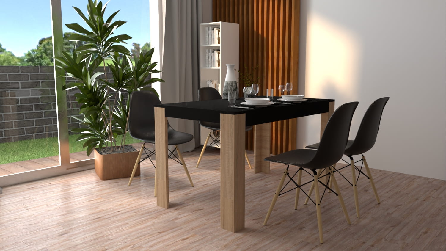 Stół + 4 Krzesła Nowoczesny Skandynawski Styl Czarny sonoma - obrazek 7