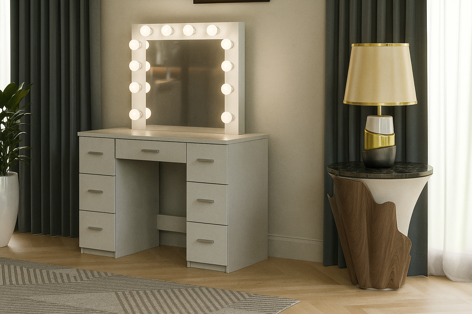 TOALETKA kosmetyczna BIAŁA z lustrem 12 LED wizaż BETI7S - obrazek 8