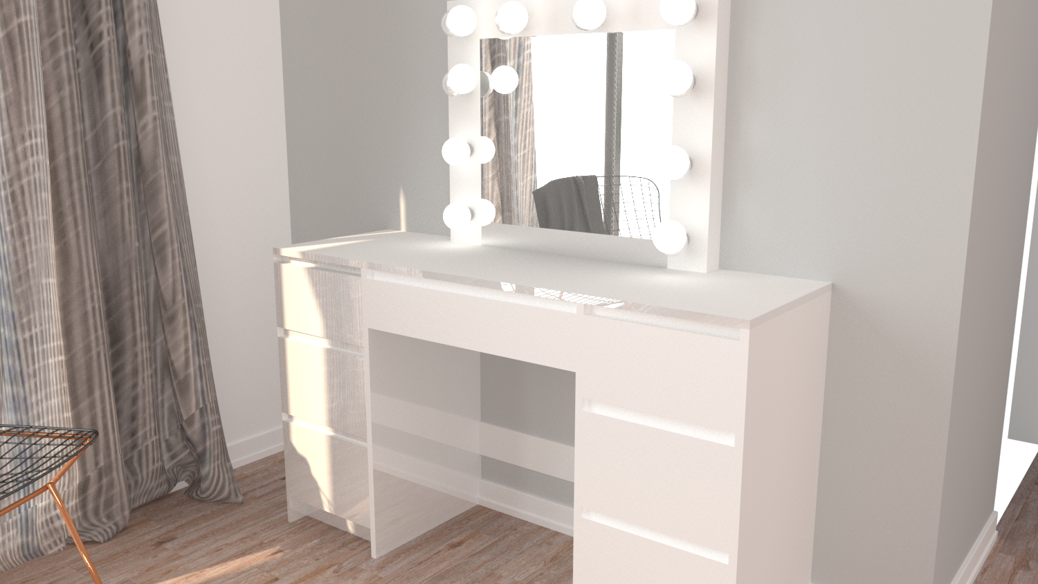 TOALETKA kosmetyczna BIAŁA z lustrem 12 LED BETI7 TABORET - obrazek 12