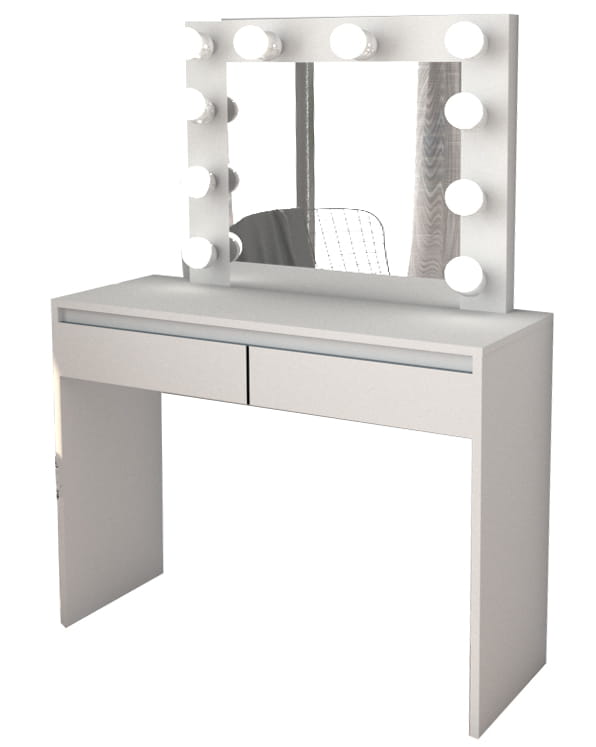 TOALETKA DO MAKIJAŻU Z LUSTREM OŚWIETLENIEM LED SZUFLADY TABORET ZESTAW - obrazek 6