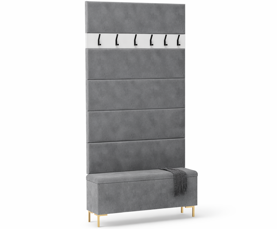 Zestaw Przedpokój LUI Szafka na Buty z Siedziskiem, Tapicerowane Panele i Wieszak Butelkowa zieleń - obrazek 8