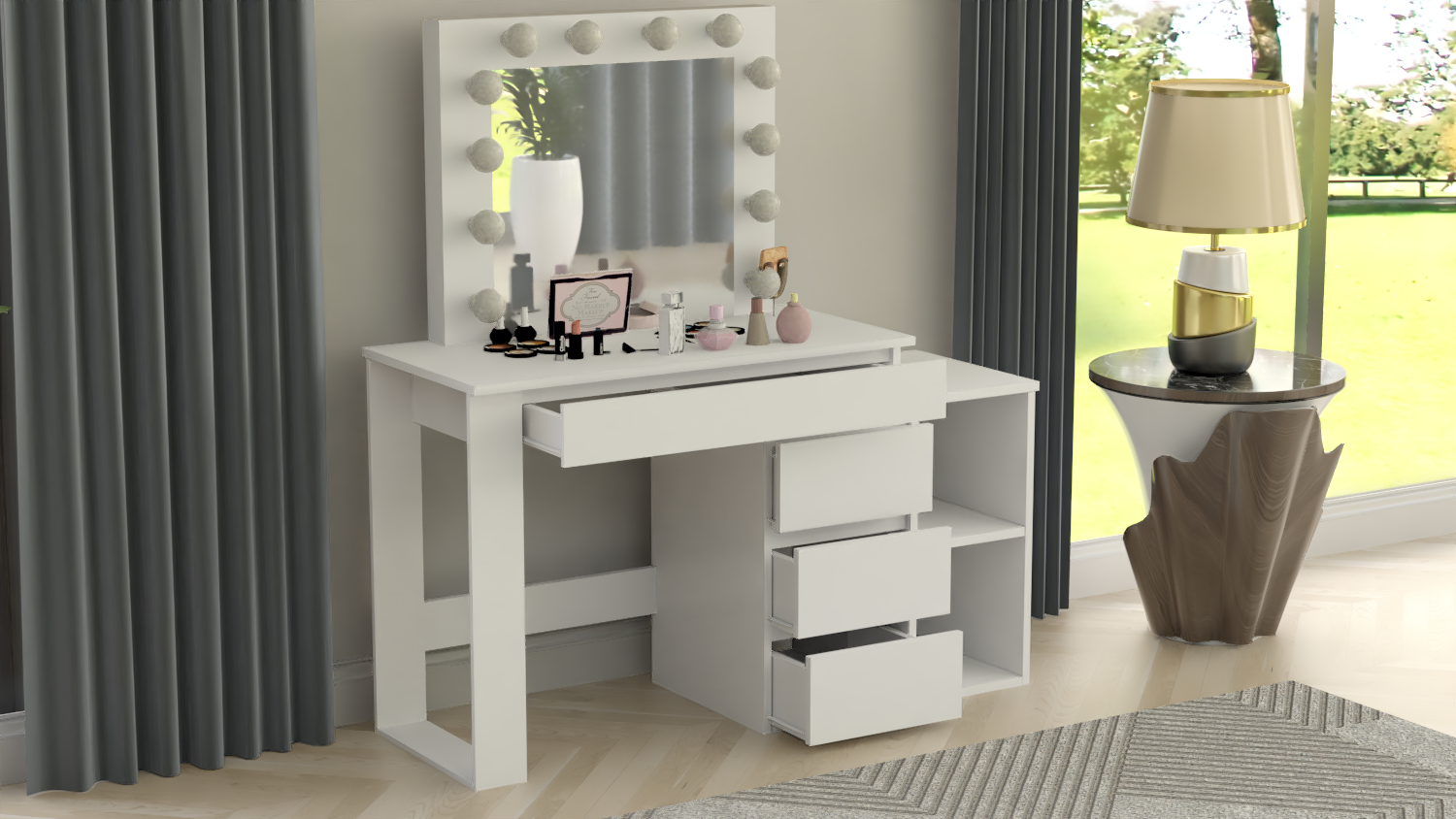 TOALETKA KOSMETYCZNA LUSTRO Z OŚWIETLENIEM 12x LED LIVIA - obrazek 9