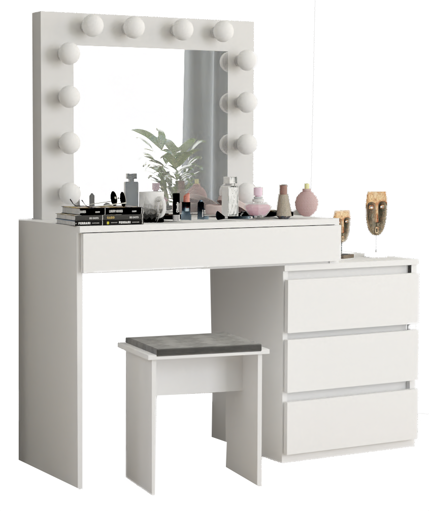 TOALETKA KOSMETYCZNA LUSTRO Z OŚWIETLENIEM 12x LED TABORET tapicerowany