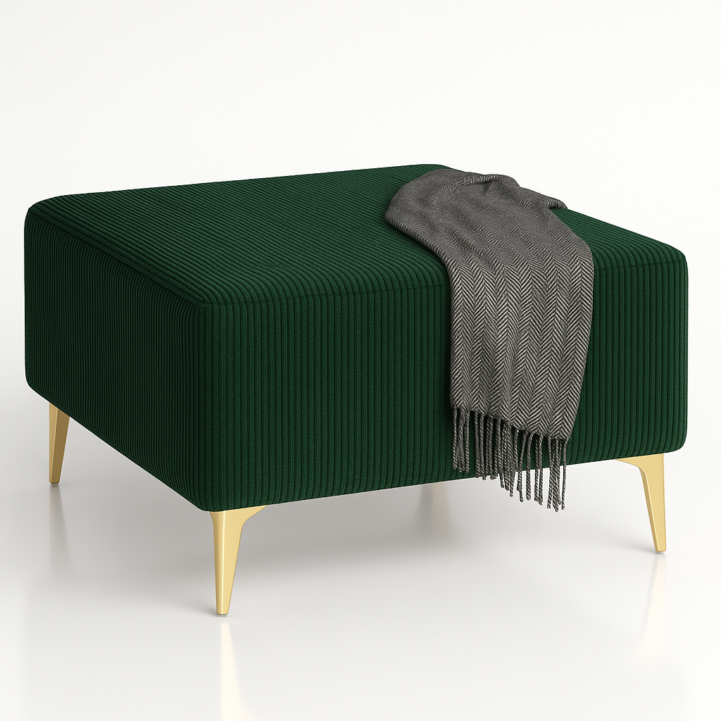 Pufa kwadratowa QUADRE 60×60 – tapicerowana nowoczesny podnóżek do salonu na złotych nogach, polska produkcja WELUR SZARY - obrazek 9