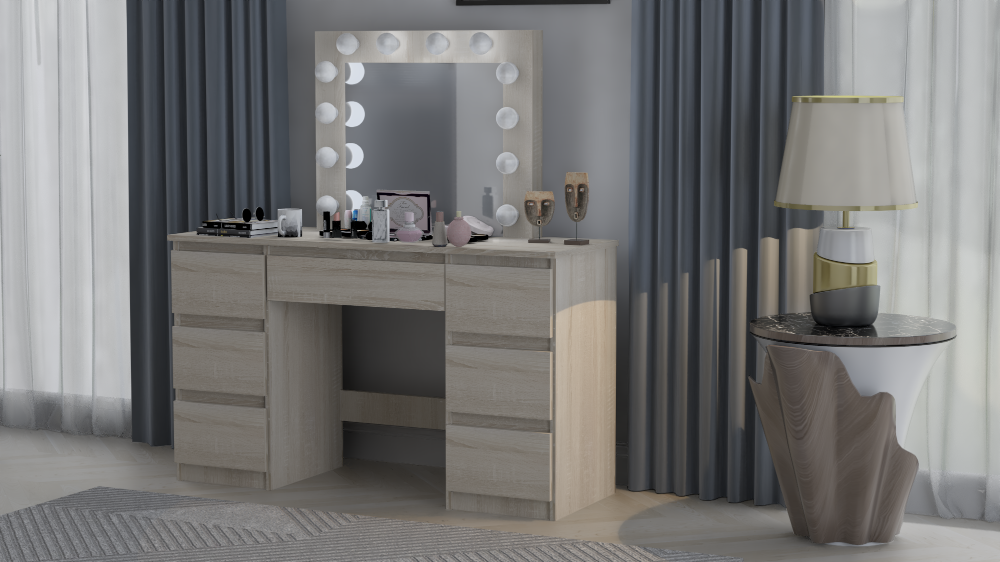 TOALETKA kosmetyczna z lustrem 12 LED wizaż BETI7 DĄB SONOMA - obrazek 2