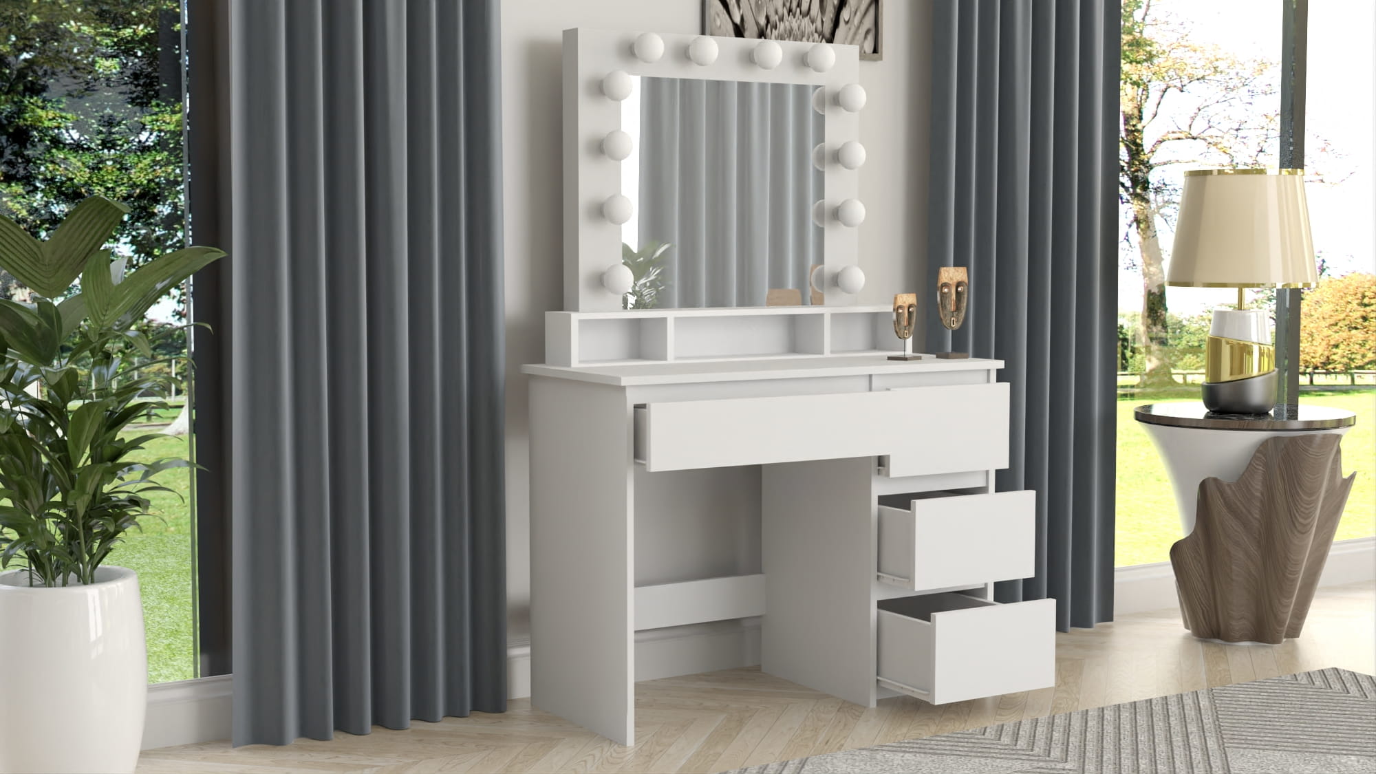 TOALETKA KOSMETYCZNA LUSTRO Z OŚWIETLENIEM 12x LED RL - obrazek 2