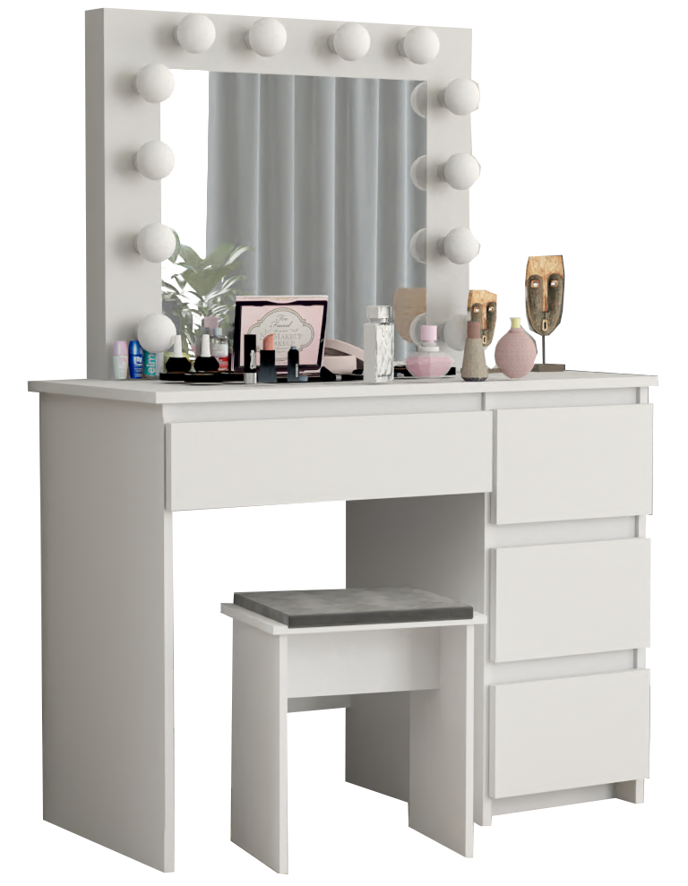 TOALETKA kosmetyczna LUSTRO 12 LED TABORET tapicerowany