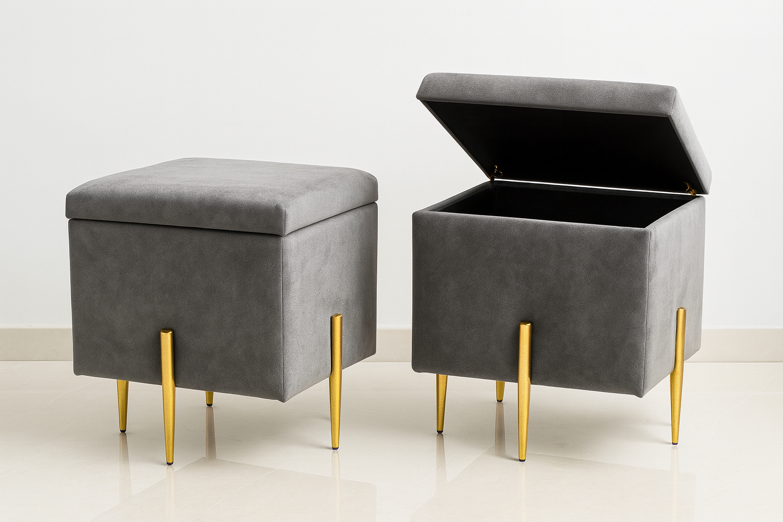 Pufa SOX otwierana ze schowkiem welurowa kufer tapicerowany glamour na złotych nogach do salonu i sypialni Czarny - obrazek 2
