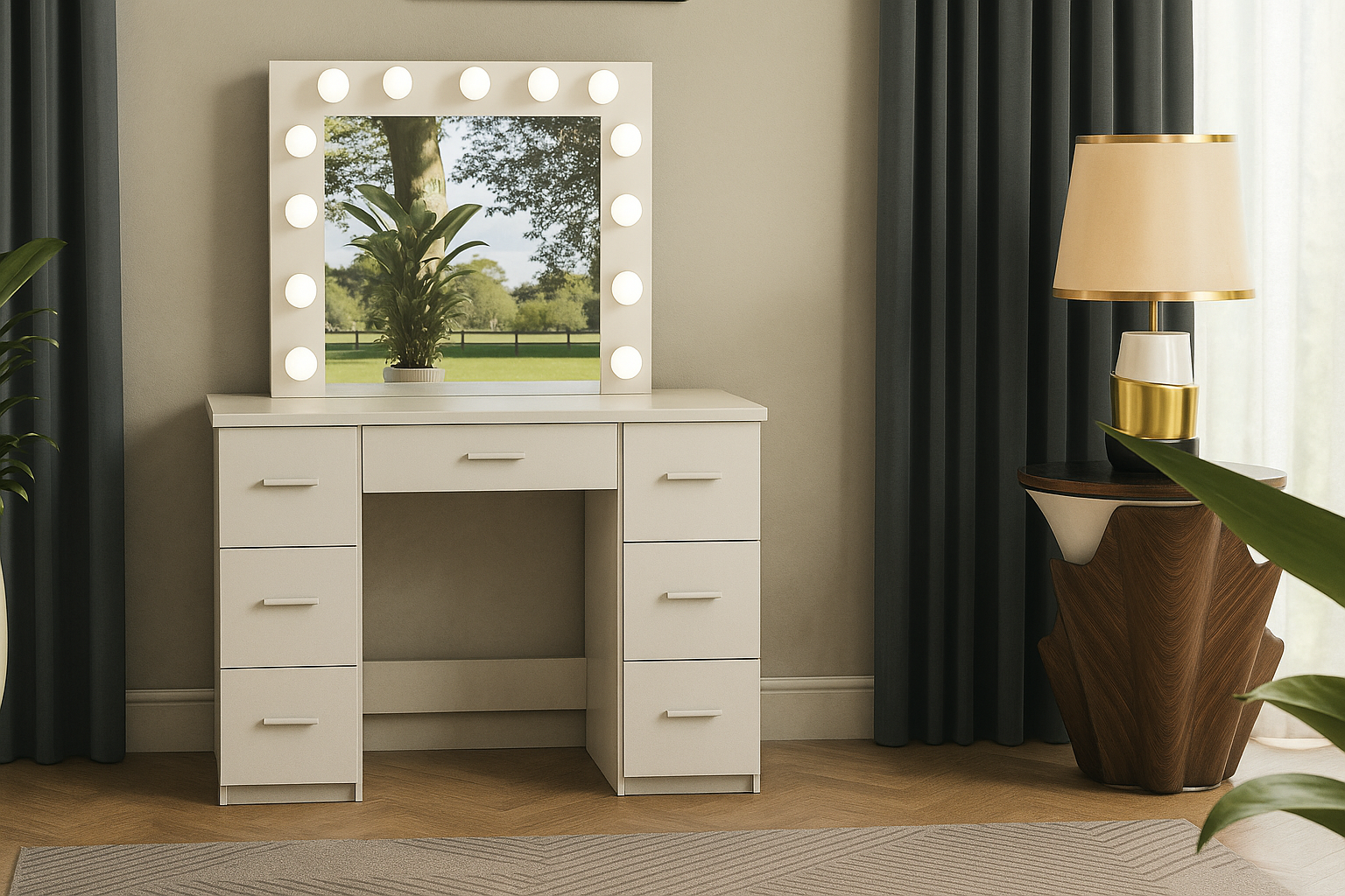 TOALETKA kosmetyczna BIAŁA z lustrem 12 LED wizaż BETI7S - obrazek 2