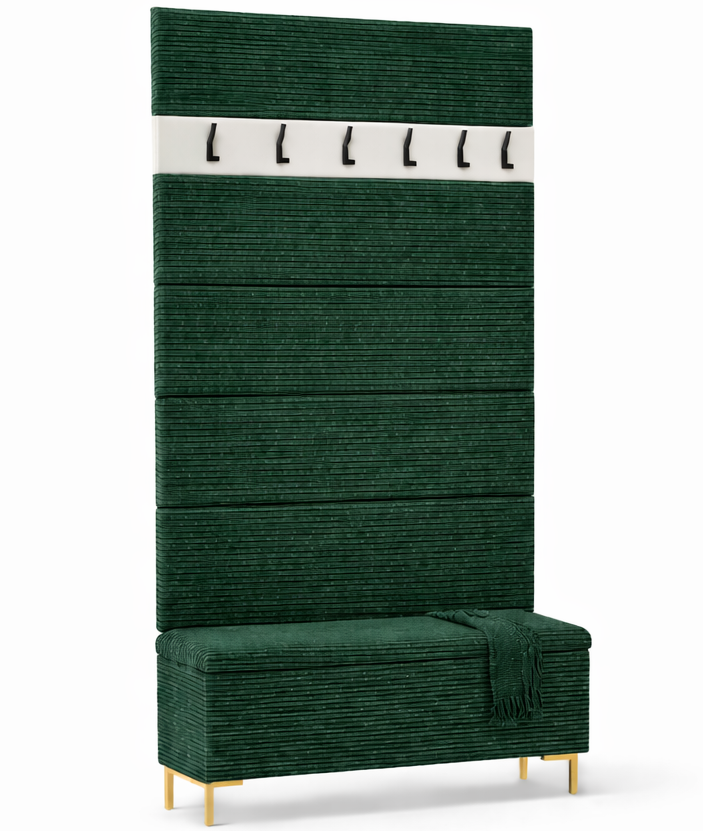 Zestaw Przedpokój LUI Szafka na Buty z Siedziskiem, Tapicerowane Panele i Wieszak Sztruks Szary POSO - obrazek 14