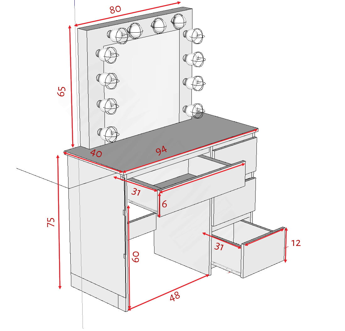 TOALETKA KOSMETYCZNA LUSTRO Z OŚWIETLENIEM 12x LED DĄB ARTISAN - obrazek 5