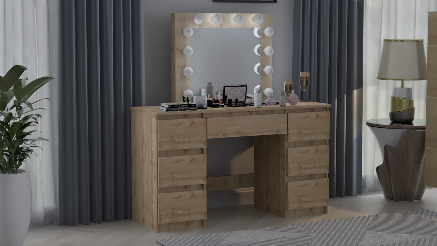 TOALETKA kosmetyczna z lustrem 12 LED wizaż BETI7 DĄB CRAFT - obrazek 3