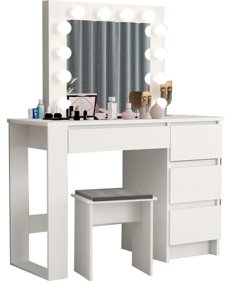 TOALETKA KOSMETYCZNA LUSTRO Z OŚWIETLENIEM 12x LED Taboret tapicerowany