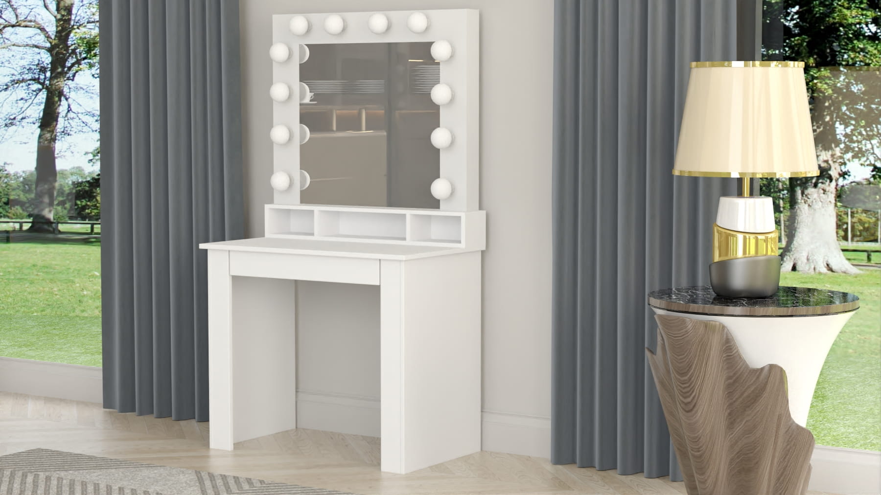 TOALETKA LUSTRO DO MAKIJAŻU WIZAŻU Z OŚWIETLENIEM 12 LED BETI1 ROYAL - obrazek 3