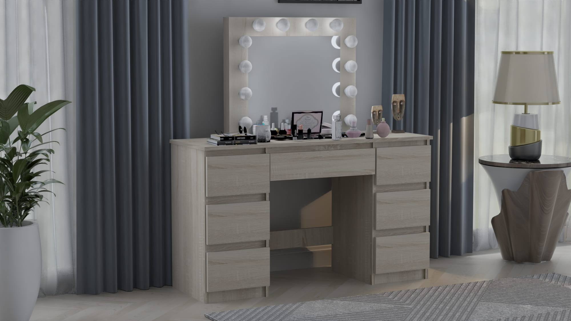 TOALETKA kosmetyczna z lustrem 12 LED wizaż BETI7 DĄB SONOMA - obrazek 3