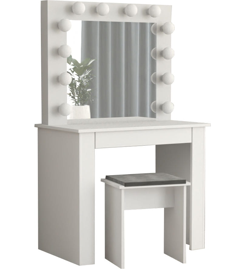 TOALETKA LUSTRO DO MAKIJAŻU WIZAŻU Z OŚWIETLENIEM 12X LED BETI1 Taboret tapicerowany