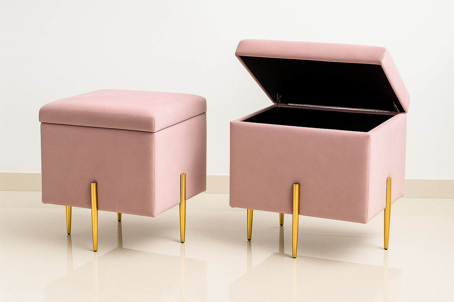 Pufa SOX otwierana ze schowkiem welurowa kufer tapicerowany glamour na złotych nogach do salonu i sypialni Złoty Welur - obrazek 7