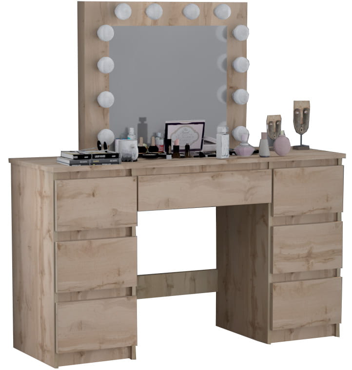 TOALETKA kosmetyczna z lustrem 12 LED wizaż BETI7 DĄB CRAFT