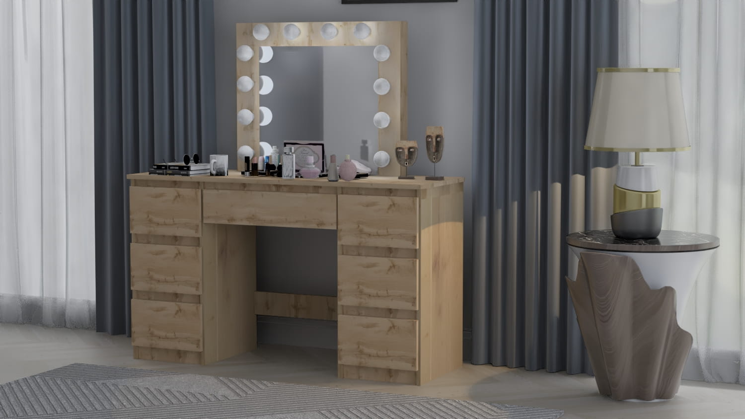 TOALETKA kosmetyczna z lustrem 12 LED wizaż BETI7 DĄB CRAFT - obrazek 4