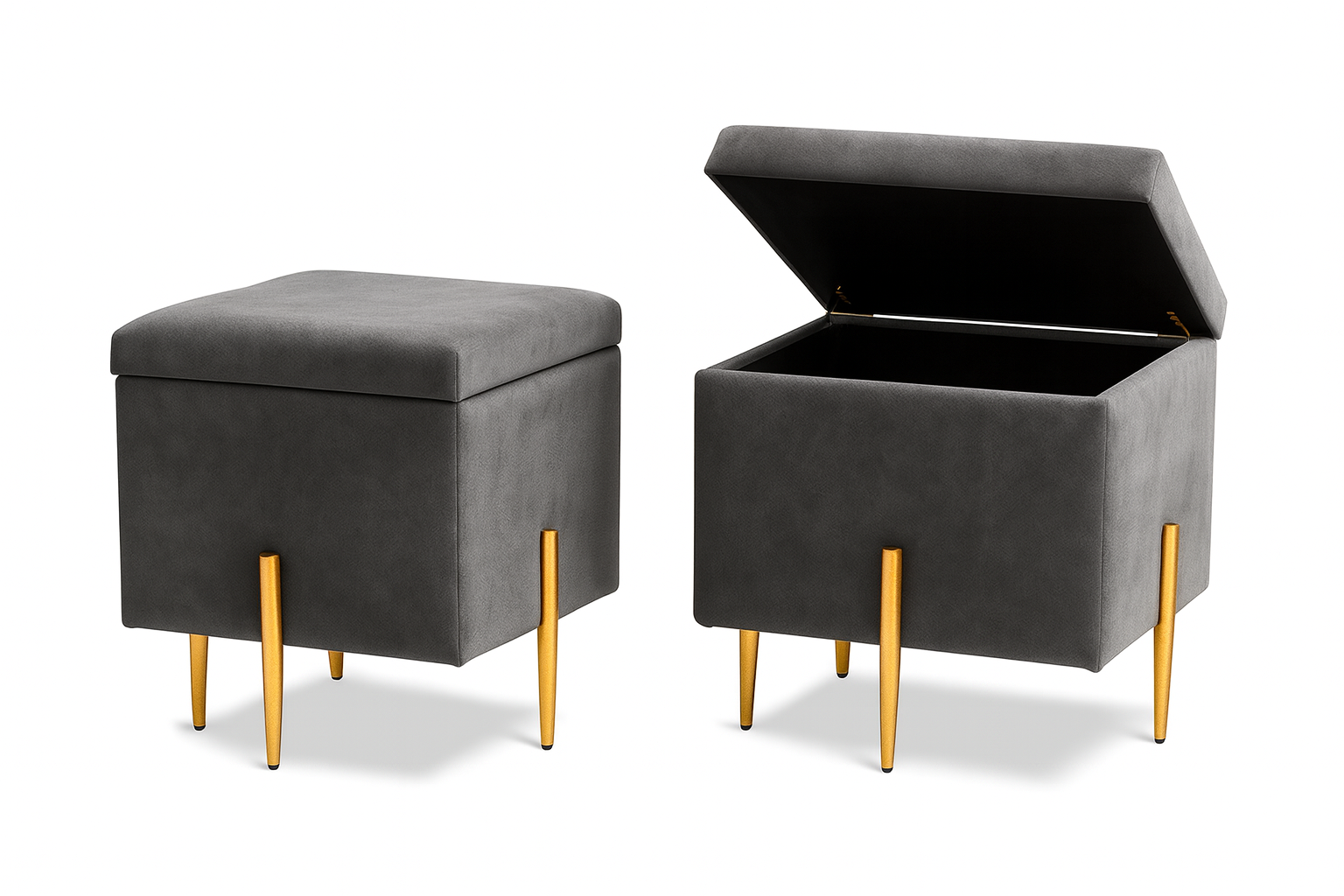 Pufa SOX otwierana ze schowkiem welurowa kufer tapicerowany glamour na złotych nogach do salonu i sypialni SZARY
