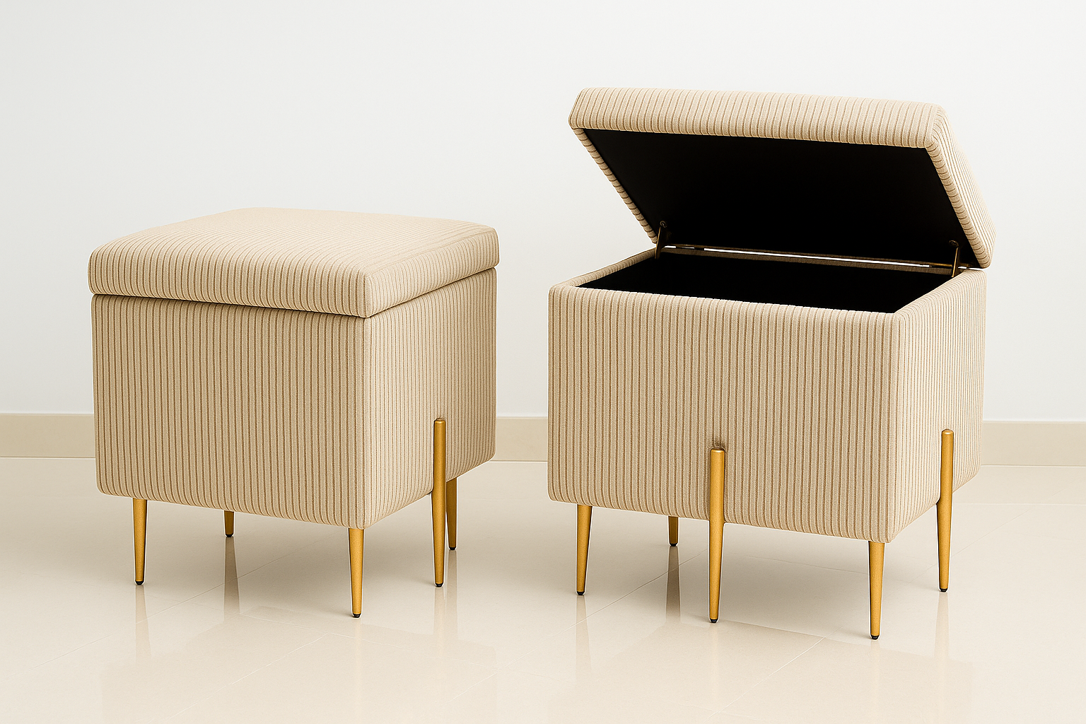 Pufa SOX otwierana ze schowkiem POSO SZARY kufer tapicerowany glamour na złotych nogach do salonu i sypialni - obrazek 12